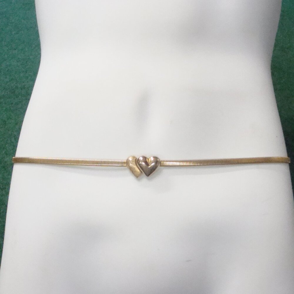 Women's Gold Belt w/ Double Heart Clasp Stretch to fit 24 inch to 30 inch Waist